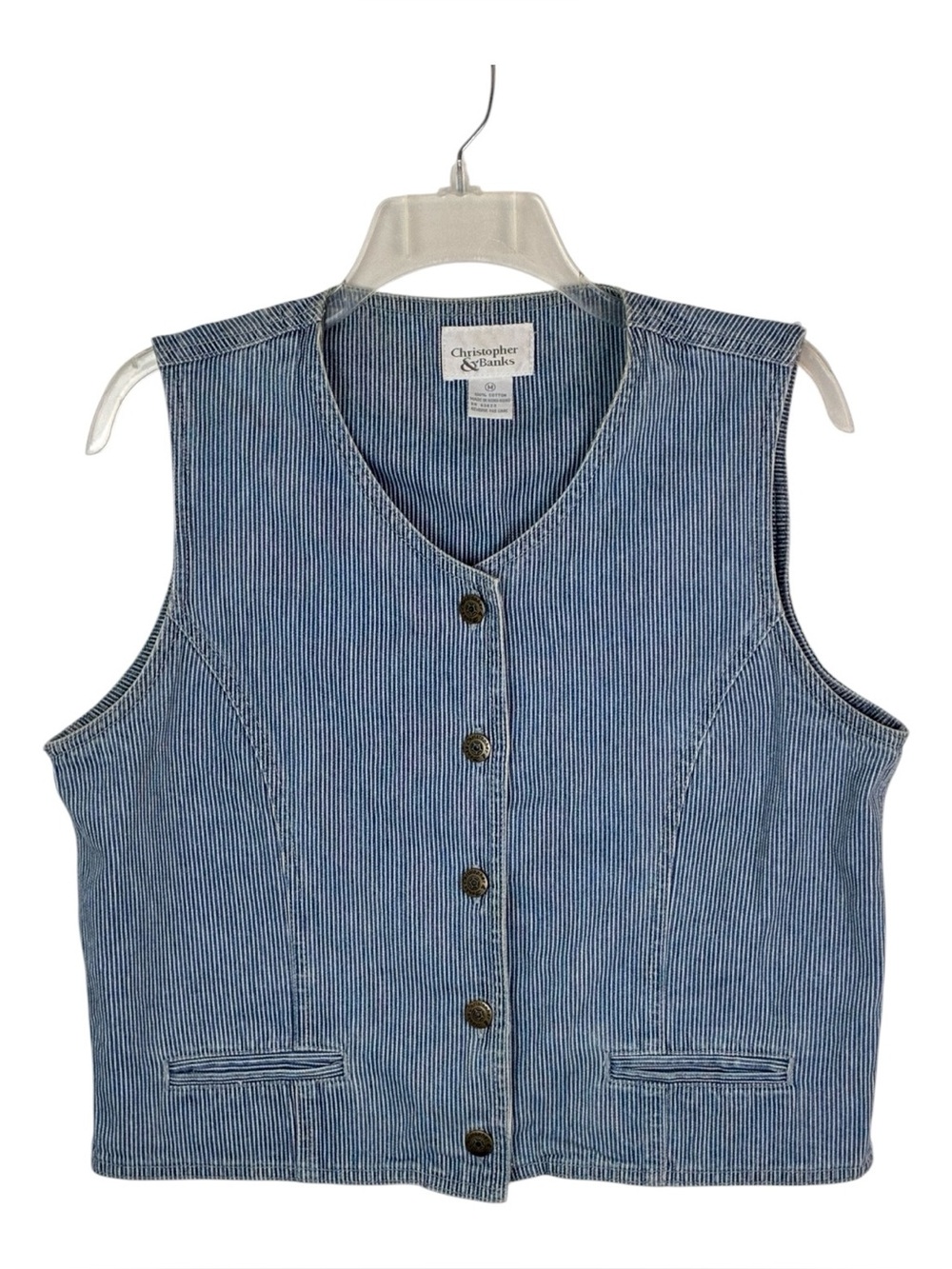 Christopher & Banks Button Up Denim Striped Vest Size Medium